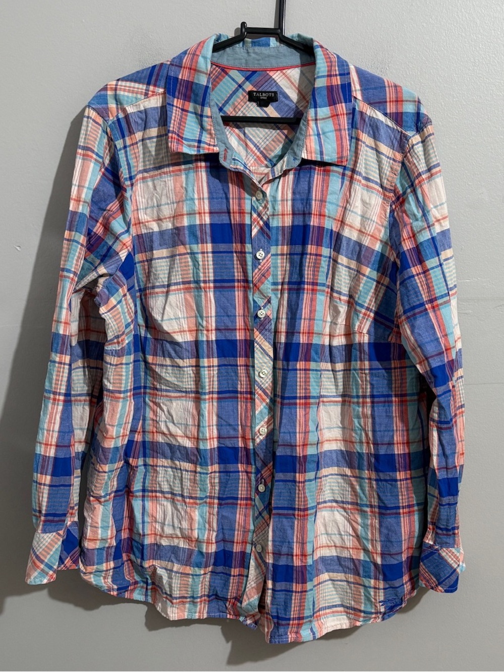 Talbots Shirt Womens 18W Plaid Button Front Cotton Casual Preppy Country